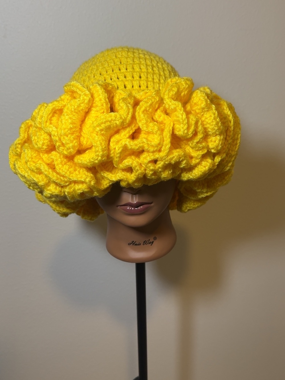 Handmade Yellow Crochet Ruffle Beanie - Women's Fashion Accessory